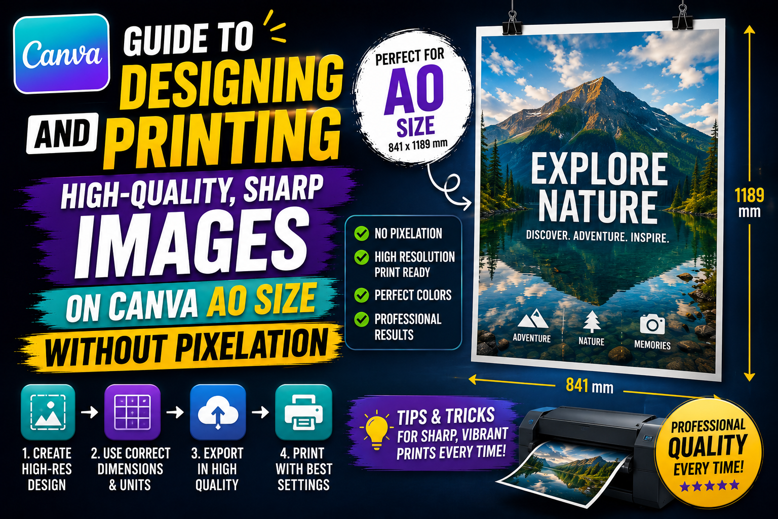 Guide to designing and printing high-quality, sharp images on Canva A0 size without pixelation.