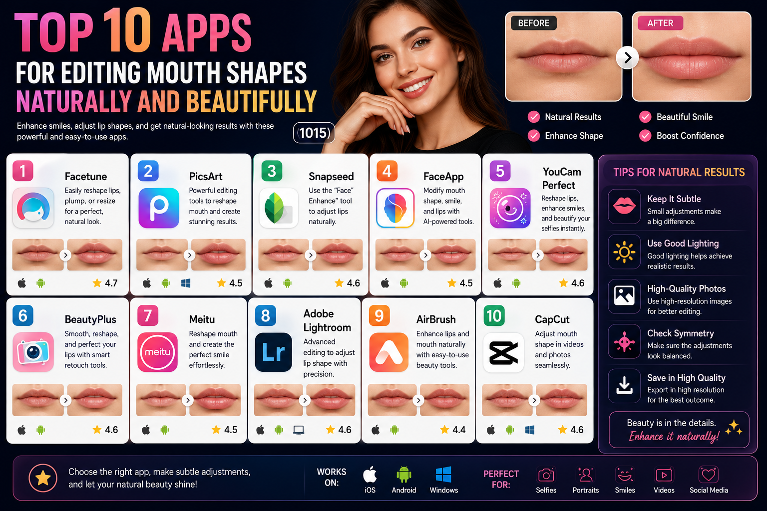 Top 10 Apps for Editing Mouth Shapes Naturally and Beautifully (1015)