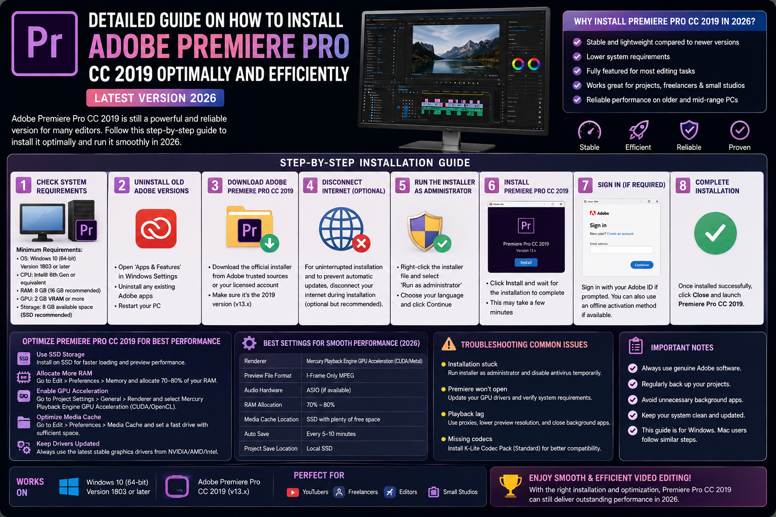 Detailed guide on how to install Adobe Premiere Pro CC 2019 optimally and efficiently (latest version 2026).