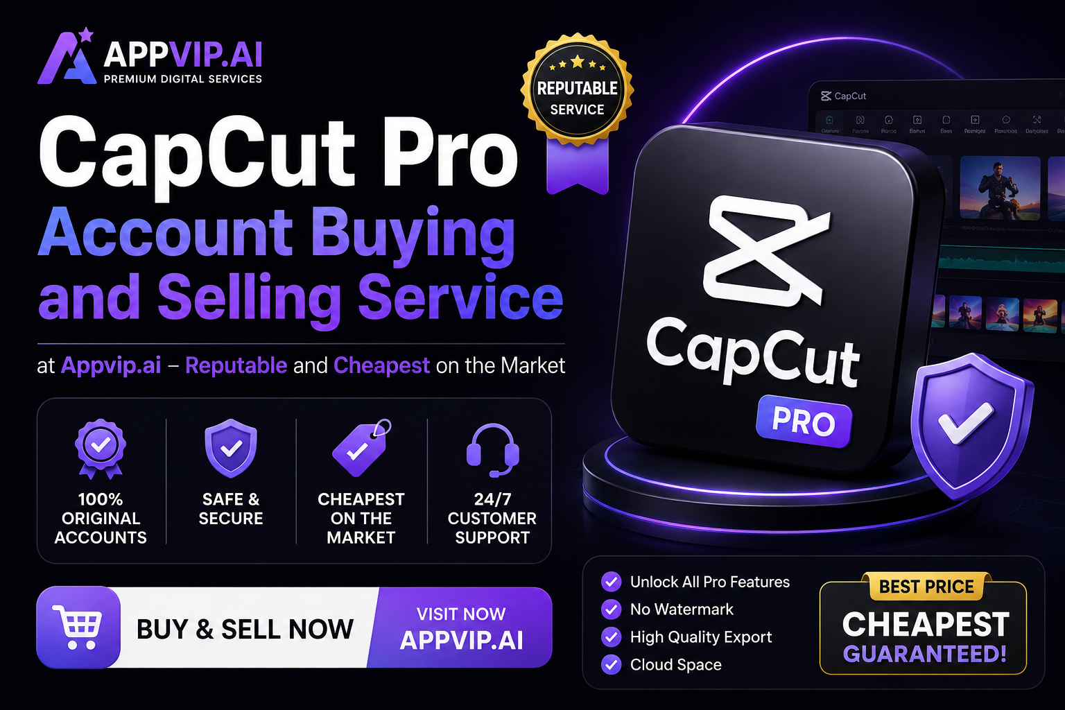 CapCut Pro Account Buying and Selling Service at Appvip.ai - Reputable and Cheapest on the Market