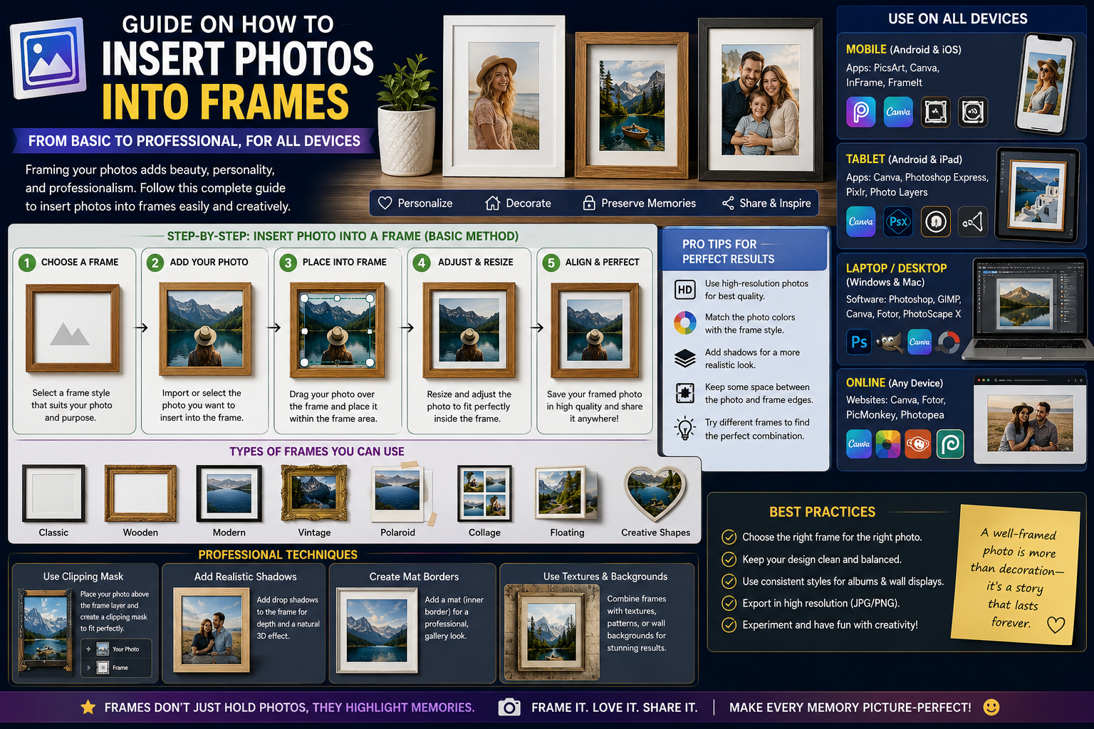 GUIDE ON HOW TO INSERT PHOTOS INTO FRAMES, FROM BASIC TO PROFESSIONAL, FOR ALL DEVICES