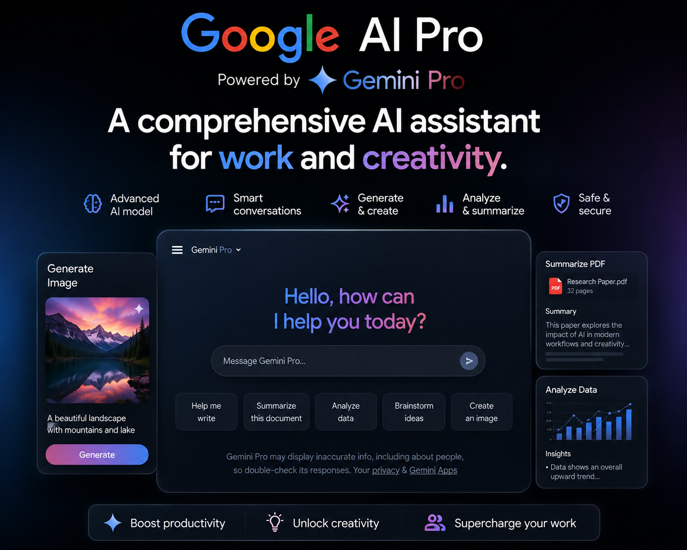 Google AI Pro (Gemini Pro) account: a comprehensive AI assistant for work and creativity.
