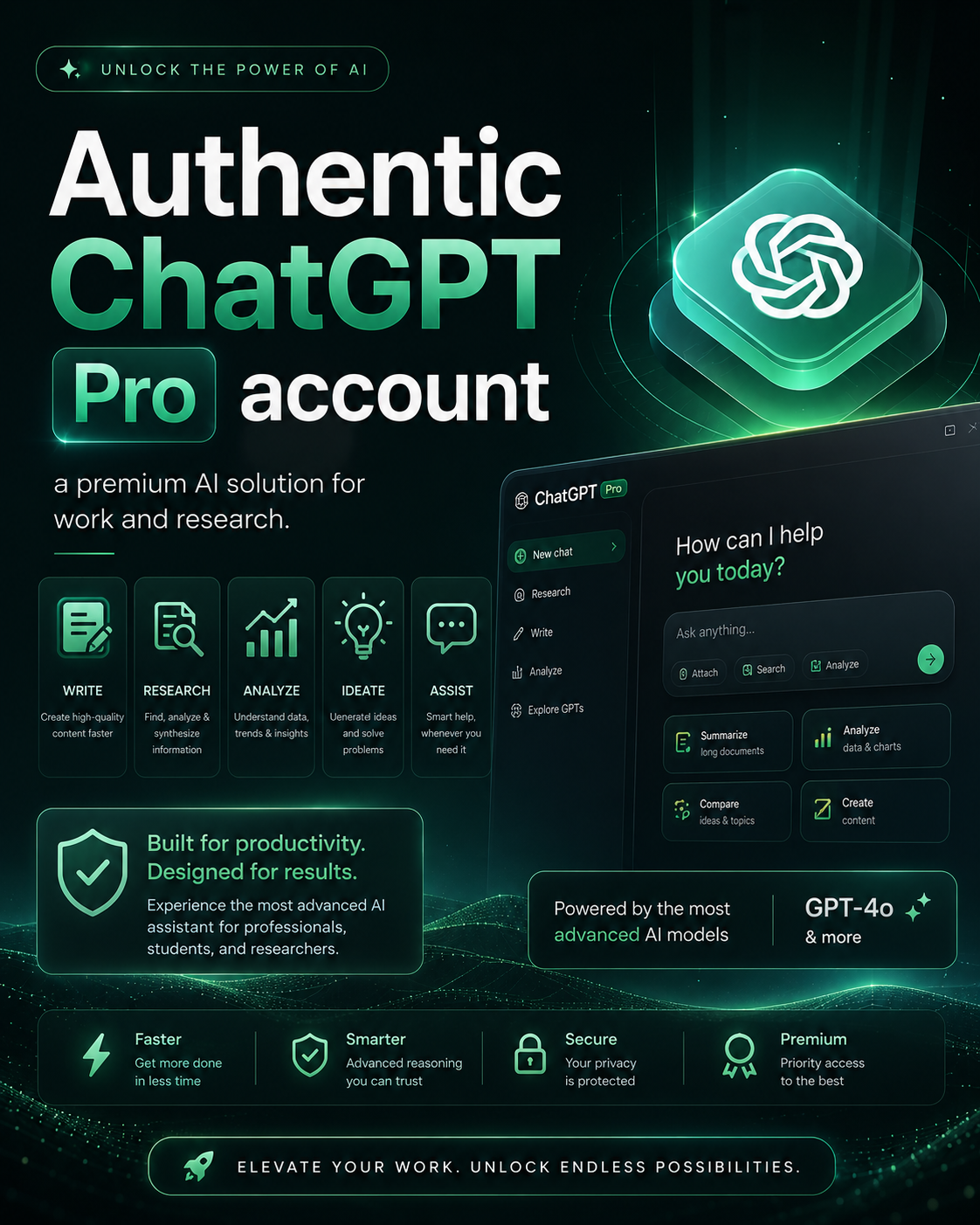 Authentic ChatGPT Pro account: a premium AI solution for work and research.