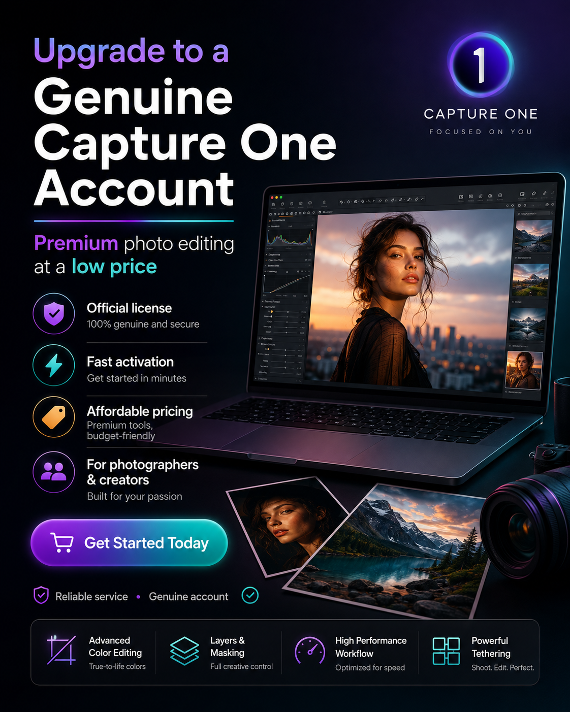 Upgrade to a genuine Capture One account at a low price.