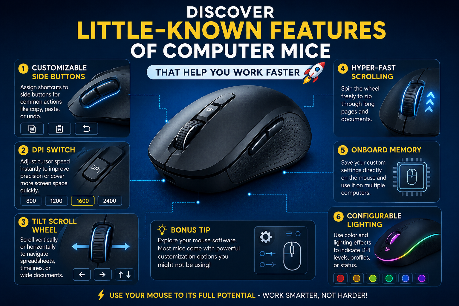 Discover little-known features of computer mice that help you work faster.