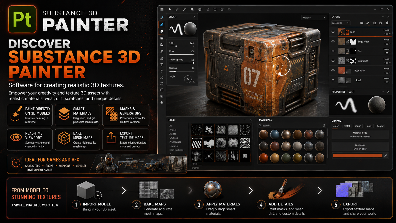 Discover Substance 3D Painter: Software for creating realistic 3D textures.