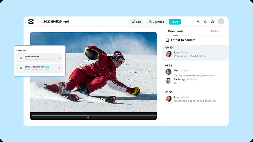 Share and export videos easily.