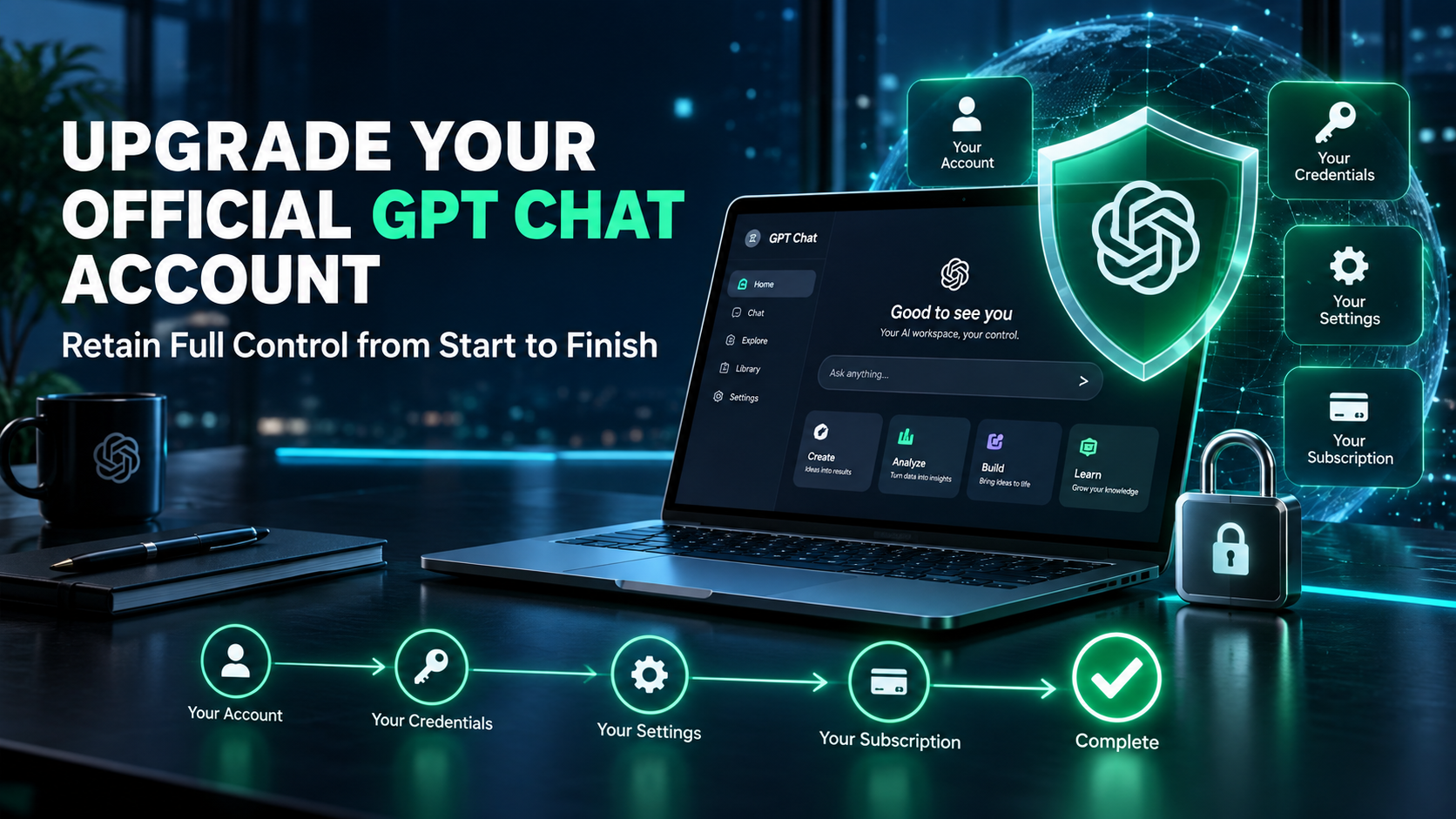 Upgrade your official GPT Chat account: retain full control from start to finish.