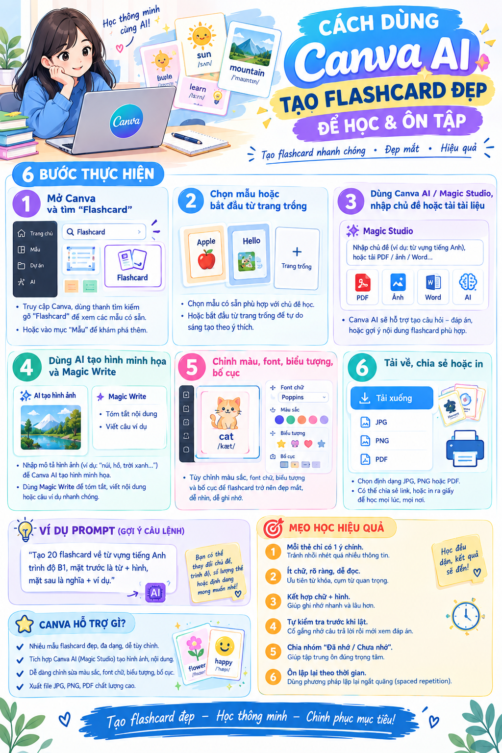How to use Canva AI to create beautiful flashcards for studying and reviewing.