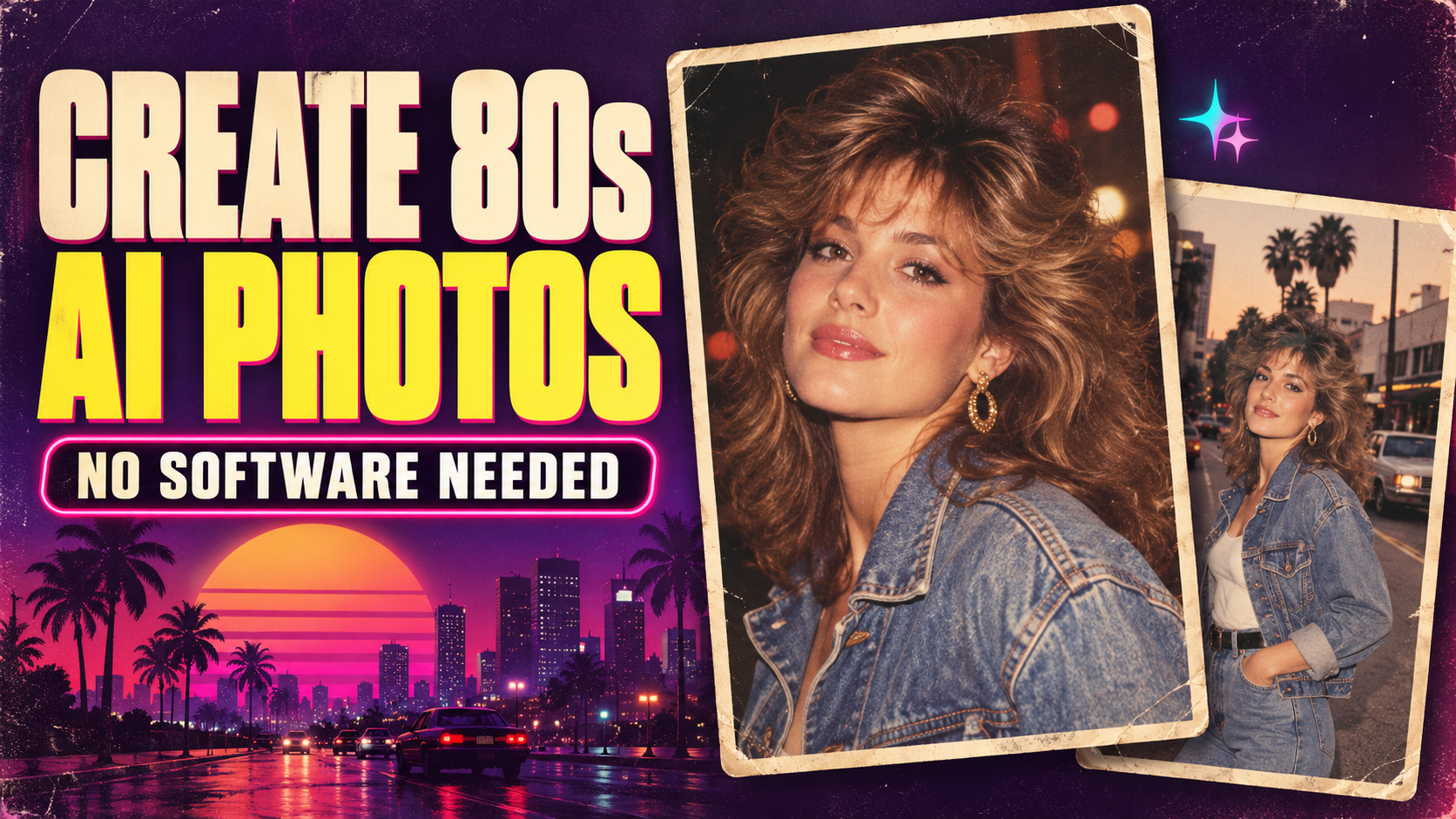 How to create beautiful, authentic retro-style 80s-themed photos using AI, without installing any software.